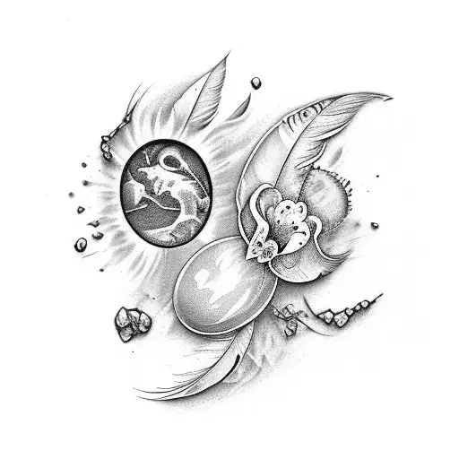 Feather opal aquamarine alexandrite jonquil honeysuckle cosmos  tattoo design idea