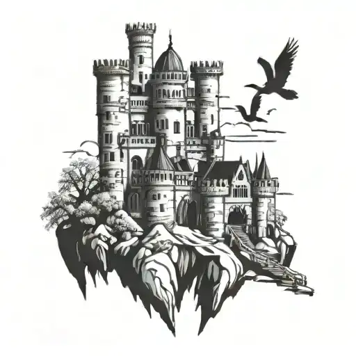 engineer castle surrounded tattoo design idea