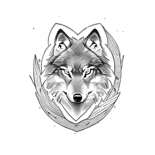 wood carve wolf medieval  tattoo design idea
