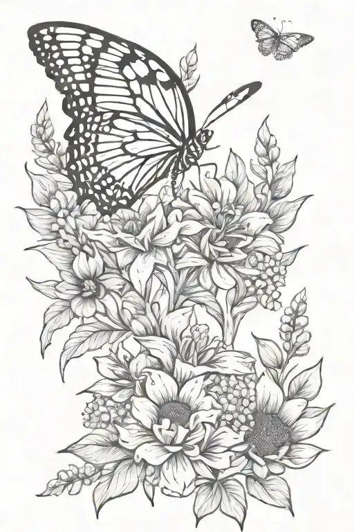 butterfly bluebonnet snapdragon sunflower tattoo design tattoo design idea