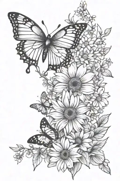 butterflies sakura flower snapdragon sunflower tattoo tattoo design idea