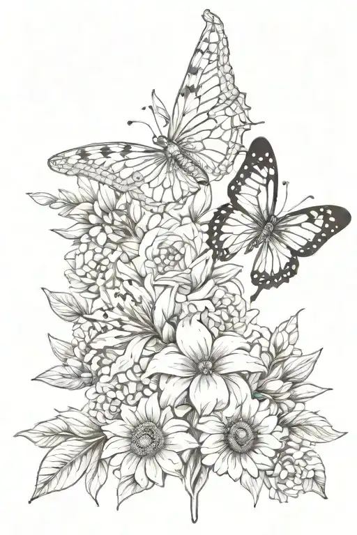 butterfly bluebonnet snapdragon sunflower tattoo design tattoo design idea