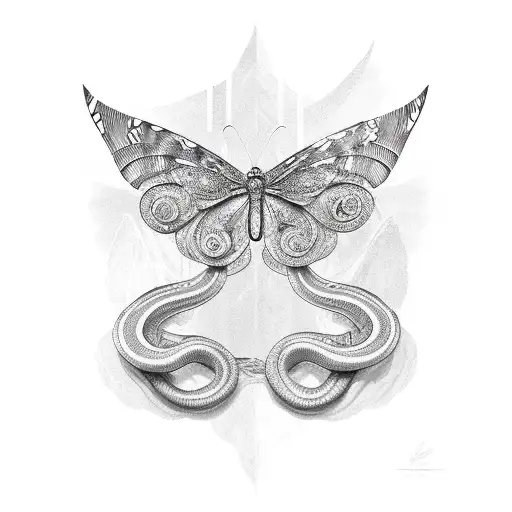 snake head on butterfly wings tattoo design idea