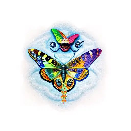 a butterfly with aggressive snake heads tattoo design idea