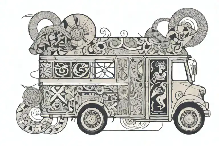 aries zodiac and a bus connected tattoo design idea