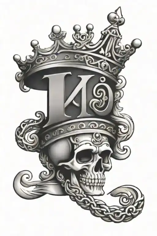 The name Jakeel with a king's crown on top of the letter J and a pacifier under the letter L tattoo design idea