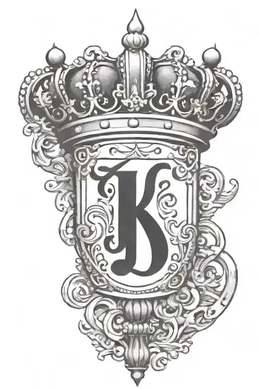 The name Jakeel with a king's crown on top of the letter J and a pacifier under the letter L tattoo design idea
