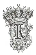 The name Jakeel with a king's crown on top of the letter J and a pacifier under the letter L tattoo design idea