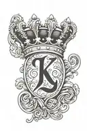 The name Jakeel with a king's crown on top of the letter J and a pacifier under the letter L tattoo design idea