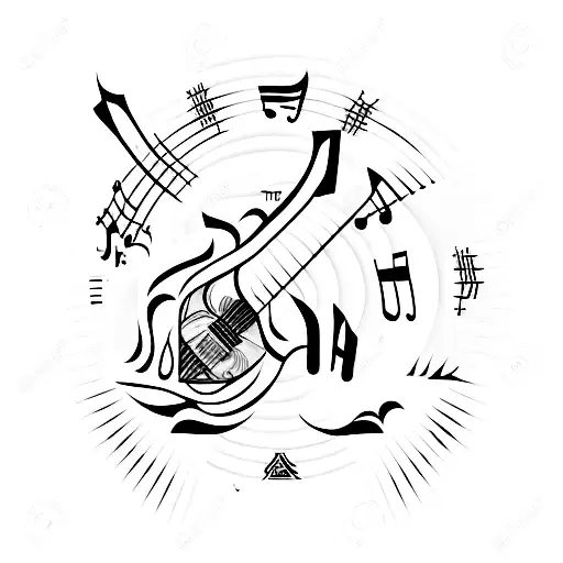 A jing jang symbol transformed into a guitar shape, representing the harmony between music and life. tattoo design idea