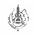 A jing jang symbol transformed into a guitar shape, representing the harmony between music and life. tattoo design idea