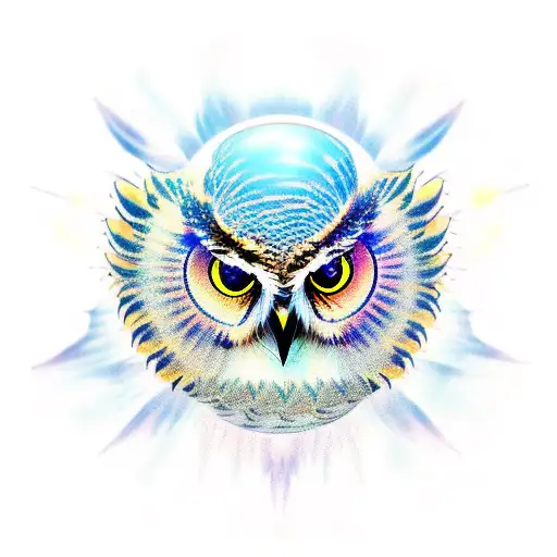 owl, crystal ball in claws, wings spread tattoo design idea