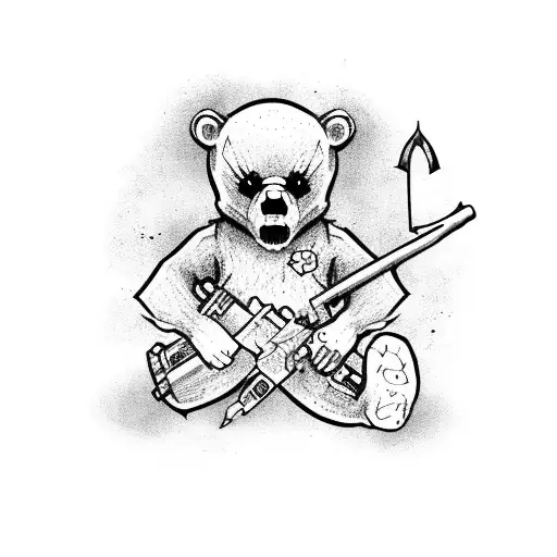 call of duty Zombies teddy bear holding a sickle tattoo design idea