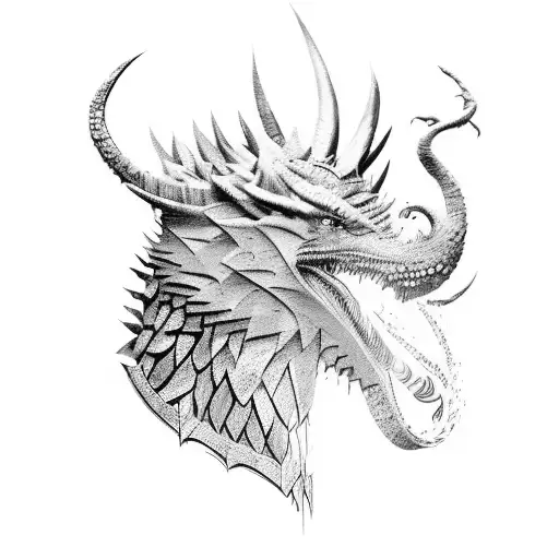 A mythical creature inspired by Game of Thrones and Lord of the Rings, set against a backdrop of mountain peaks tattoo design idea