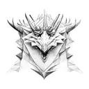 A mythical creature inspired by Game of Thrones and Lord of the Rings, set against a backdrop of mountain peaks tattoo design idea