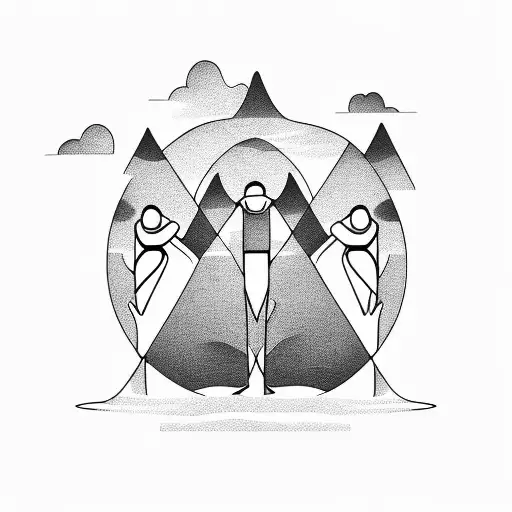 three floating people vertically one above the other in different stages of completion tattoo design idea