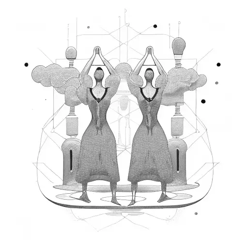 three floating people vertically in different stages of completion tattoo design idea