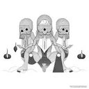 three floating people vertically one above the other in different stages of completion tattoo design idea