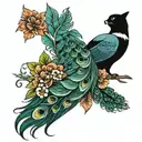 peacock feather and cat and dolphin and butterflies and ying&yang tattoo design idea