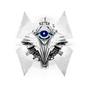 Abstract sketch of a mechanical raven with a demonic eye spreading its wings tattoo design idea