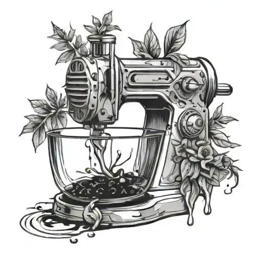 mixer with a plant coming out of it with 25 stitched into skin underneath tattoo design idea
