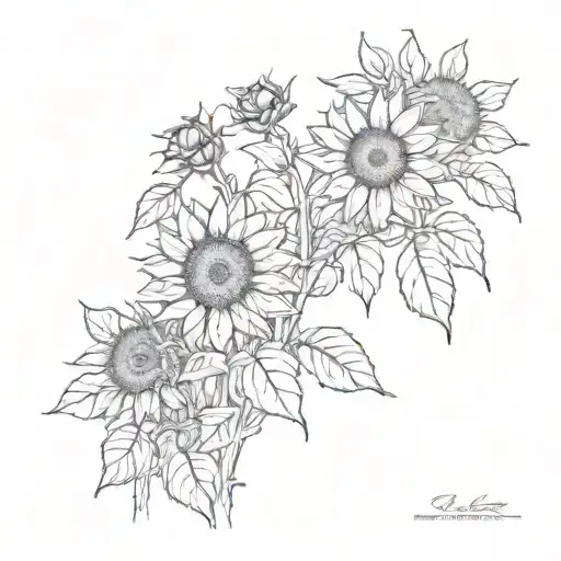 pine trees and sunflowers blooming tattoo design idea