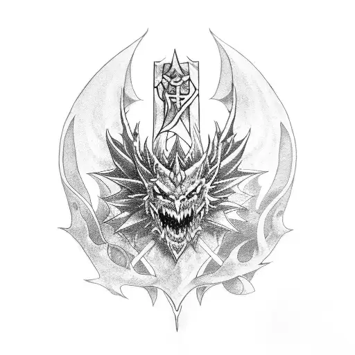 A blackwork tattoo featuring the iconic Dragonslayer sword from Berserk tattoo design idea