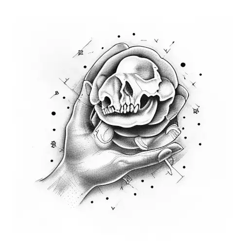 Two hands touching, one normal and one just whit bones tattoo design idea