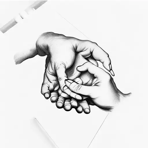 Hands touching with the finger likes in Michelangelo painting tattoo design idea