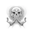 Two hands touching, one normal and one just whit bones tattoo design idea