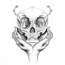 Two hands touching, one normal and one just whit bones tattoo design idea