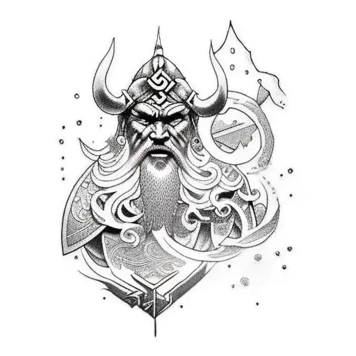 tatuagem Thor com elementos Viking. tatuagem mais comprida tattoo design idea