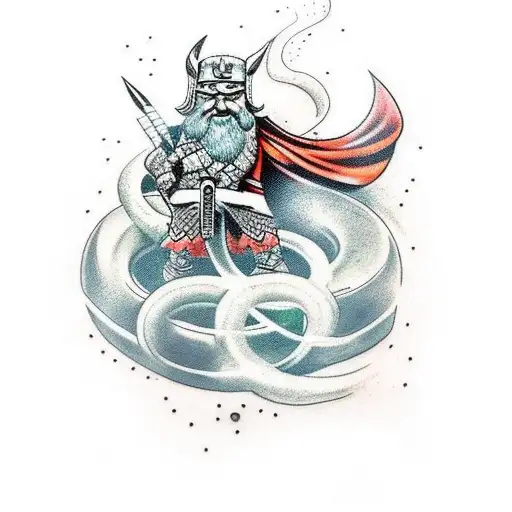 tatuagem Thor com elementos Viking. tatuagem mais comprida tattoo design idea