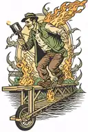 bridge burning with a guy dragging a torch  tattoo design idea