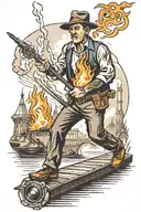 bridge burning with a guy dragging a torch  tattoo design idea