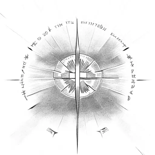 inspirational bible verse with a cross and sunshine rays around the Bible verse tattoo design idea