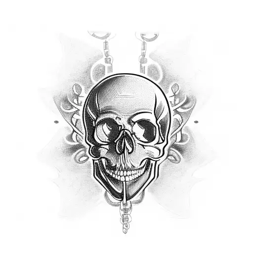 Smiling skull gothic chain tattoo design idea