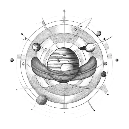 solar system with drums for the planets and the sun tattoo design idea