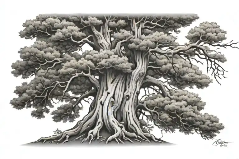 cypress tree broken with new growth starting  tattoo design idea