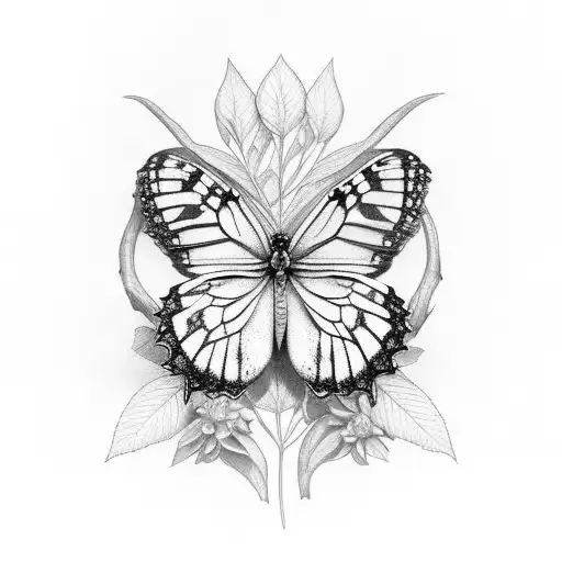 butterflys on stem with small leafs tattoo design idea
