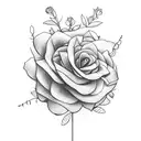 flower bouquet stem turns into word family in cursive tattoo design idea