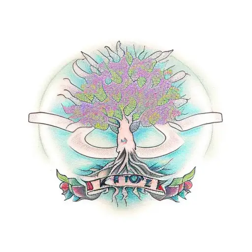 Tree of life tattoo with the letters K M S J hidden in the roots tattoo design idea