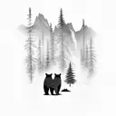 dad and son bear in front of trees, and mountains tattoo design idea
