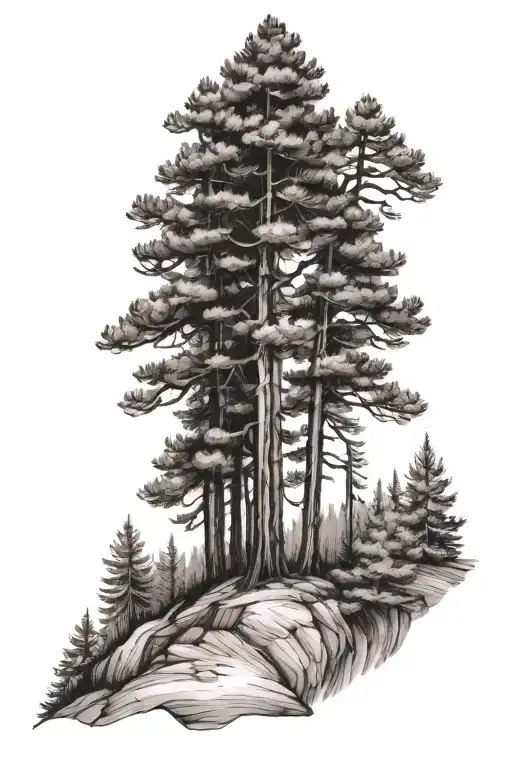 ponderosa pine tree forest tattoo design idea