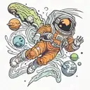 An alien astronaut floating in space surrounded by swirling galaxies tattoo design idea