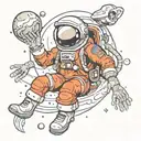 An alien astronaut floating in space surrounded by swirling galaxies tattoo design idea