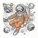 An alien astronaut floating in space surrounded by swirling galaxies tattoo design idea