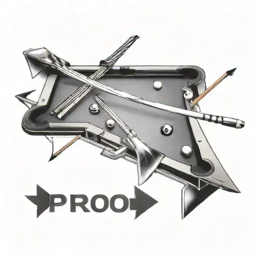 A pool table with pool cues shaped like arrows tattoo design idea