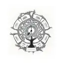 celtic family tree with clocks in roots tattoo design idea