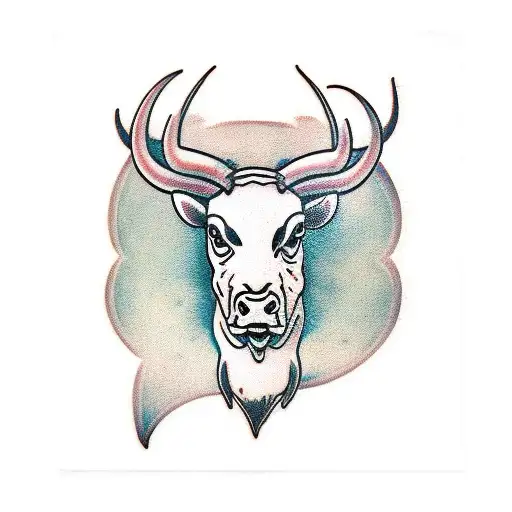 front facing bull with horns tattoo design idea